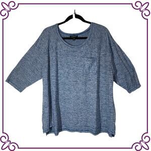 Lane Bryant 3/4 Sleeve Round Neck Blue & White Striped Tunic Tee Top Size 18/20